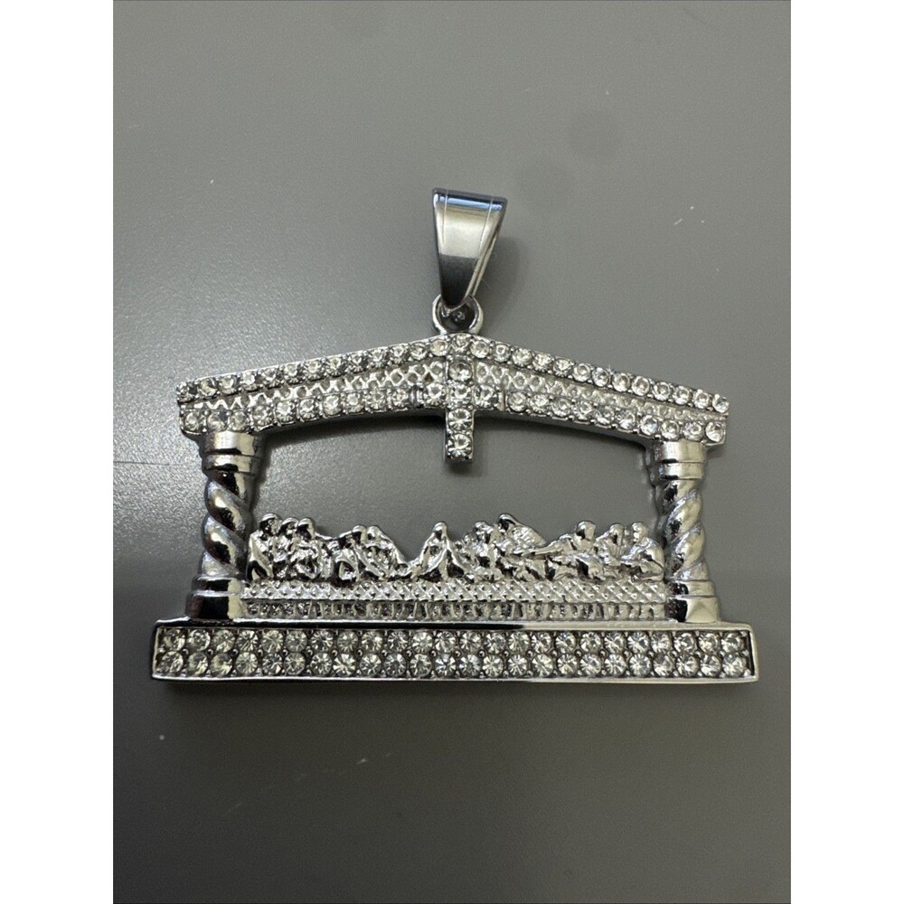 Sterling Silver-Tone Crystal Men’s Pendant Necklace - Silver
